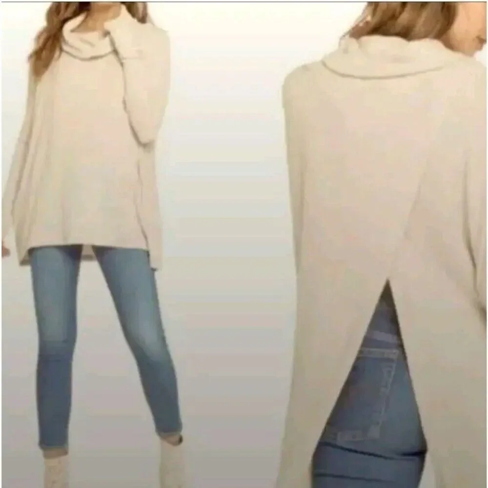 Free People Top Juicy Long Sleeve Size L oversized Ivory NWT Waffle Knit - Picture 4 of 11